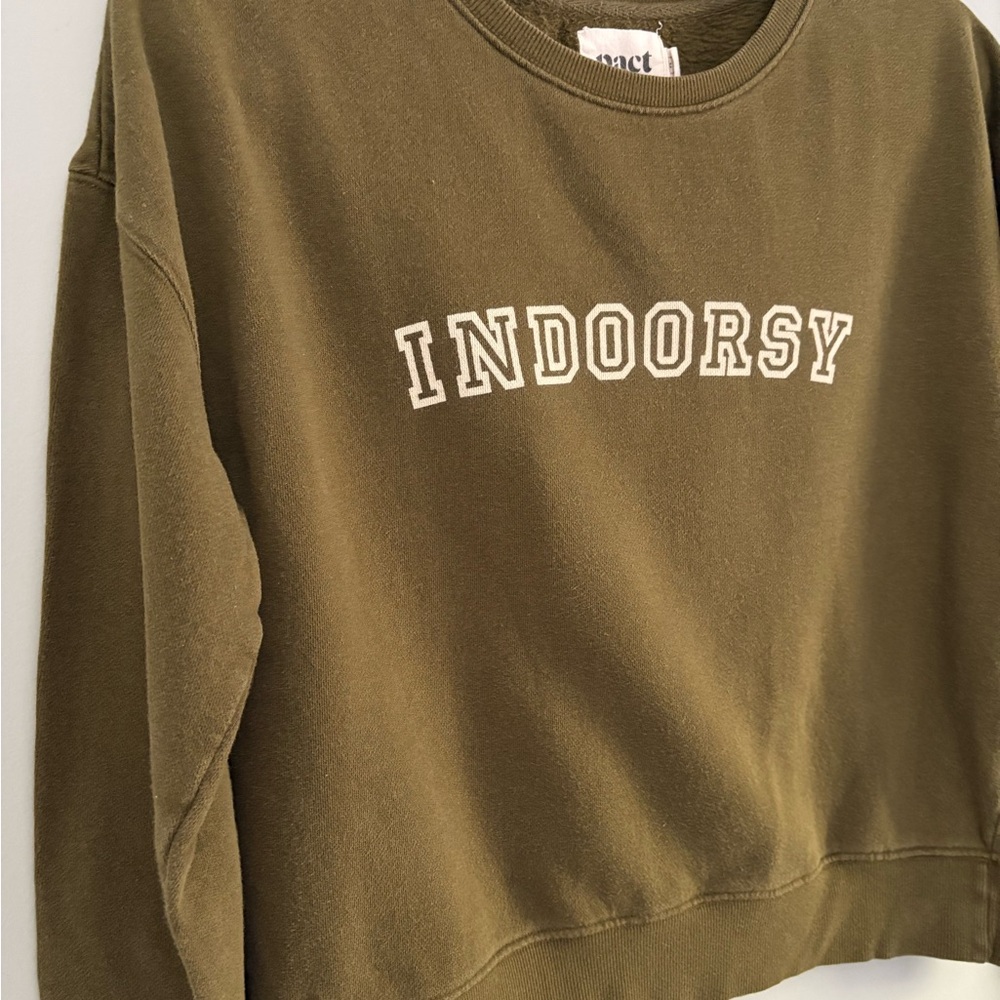 Pact "Indoorsy" Olive Cotton Sweatshirt Size M - Picture 6 of 9